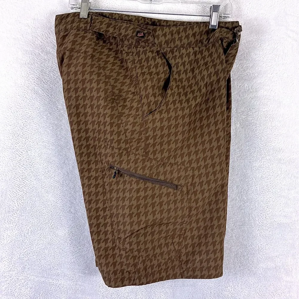 VTG Fox Racing Cargo Shorts Mens 32 Brown Houndstooth w/ Chamois Cycling MTB Y2K